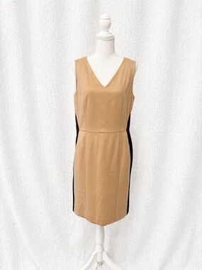 Sleeveless V-Neck Tan Sheath Dress